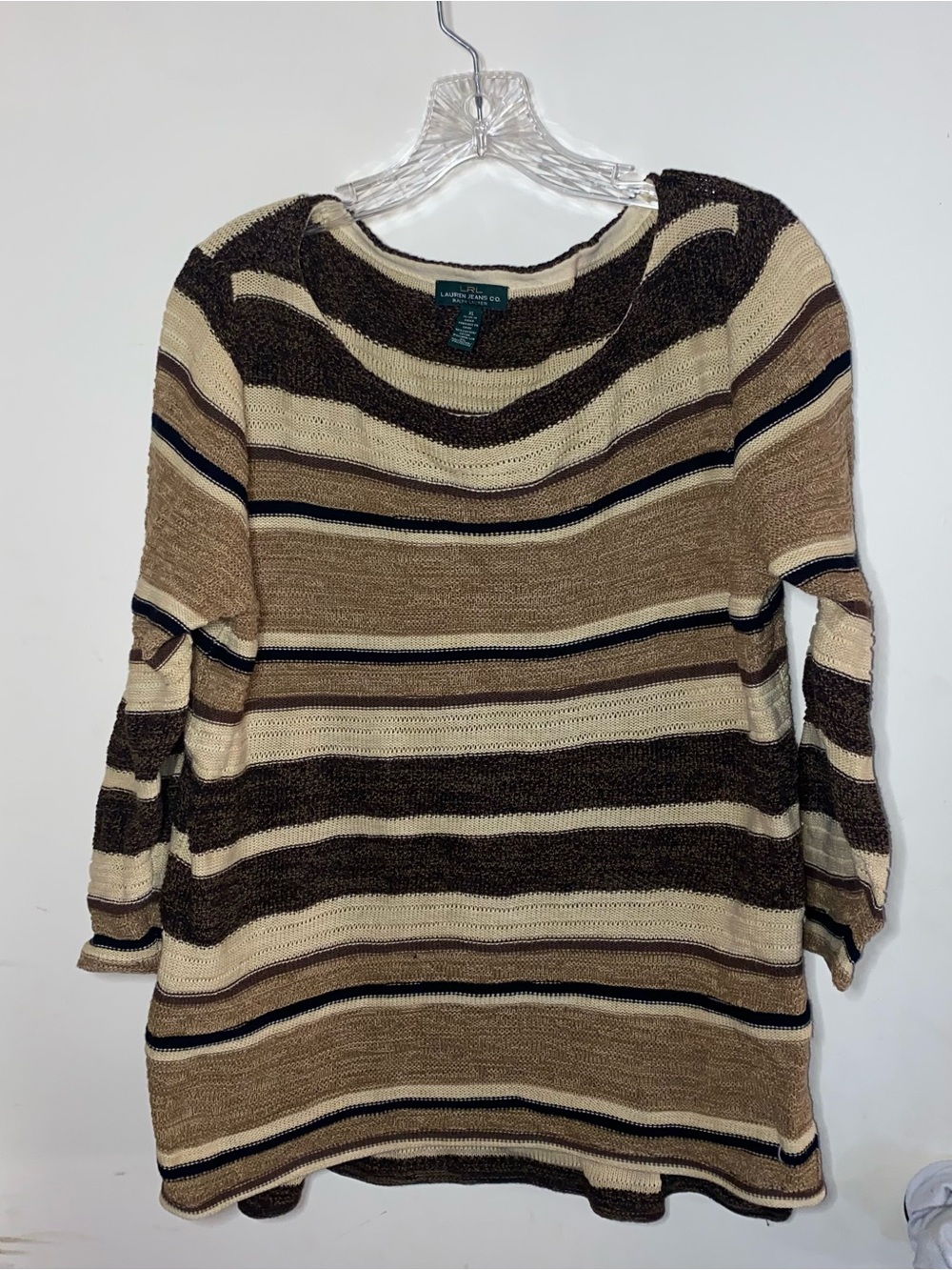 Lauren Jeans Ralph Lauren Sweater Size XL Stripe Brown Cotton Linen Southwestern